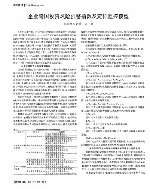 企业跨国投资风险预警指数及定位监控模型