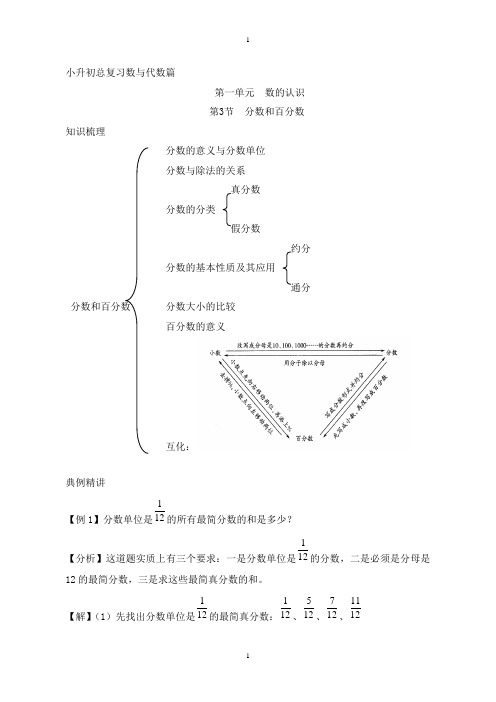 小升初数学总复习知识梳理+练习+答案-分数和百分数 7页