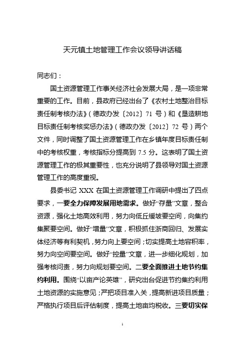 天元镇土地管理工作会议讲话稿