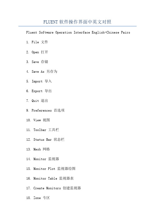 FLUENT软件操作界面中英文对照