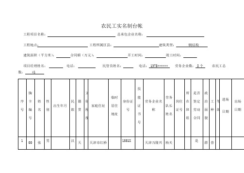 农民工实名制台帐