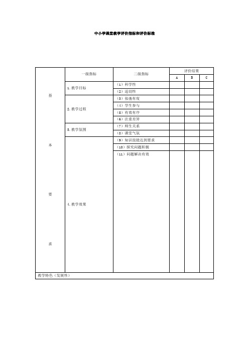 中小学课堂教学评价指标和评价标准