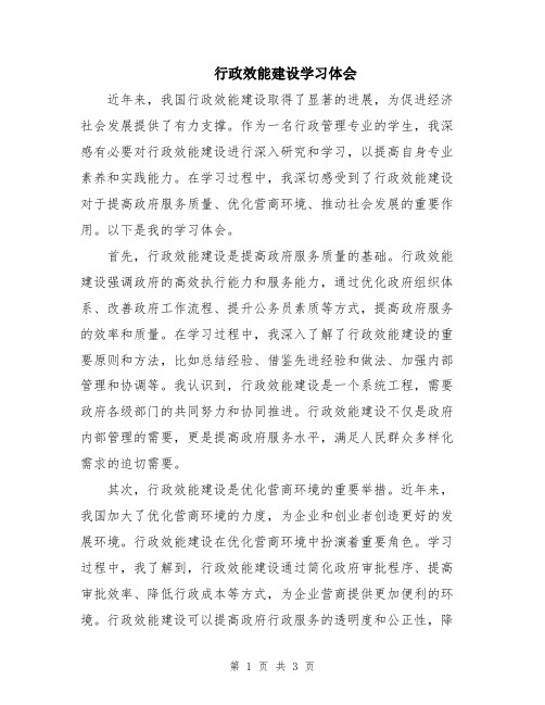 行政效能建设学习体会