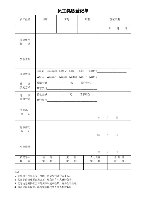 员工奖惩登记单文档(可修改)