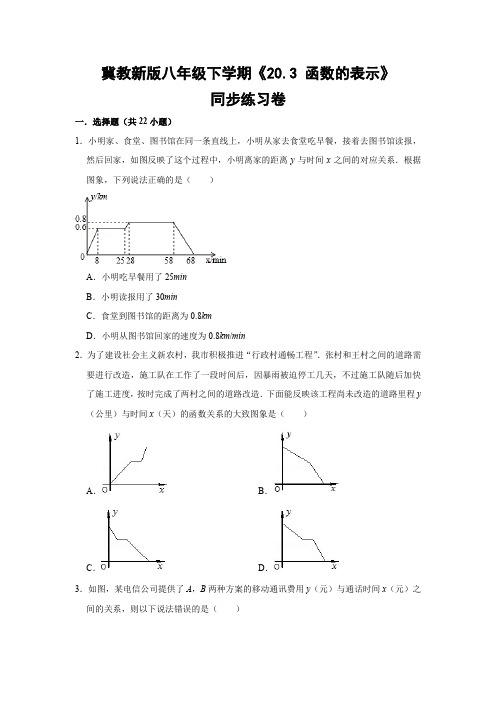 冀教版初中数学八年级下册《20.3 函数的表示》同步练习卷