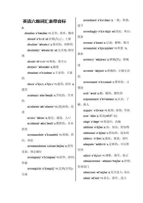 2020年大学英语六级词汇表大全(带音标)