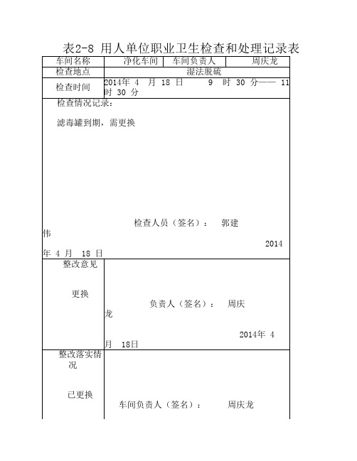 湿法脱硫检查处理记录