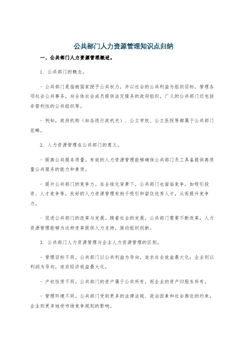 公共部门人力资源管理知识点归纳