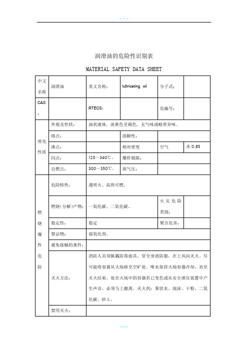 润滑油的危险性识别表表