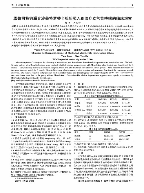 孟鲁司特钠联合沙美特罗替卡松粉吸入剂治疗支气管哮喘的临床观察