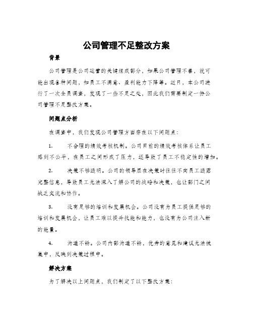 公司管理不足整改方案