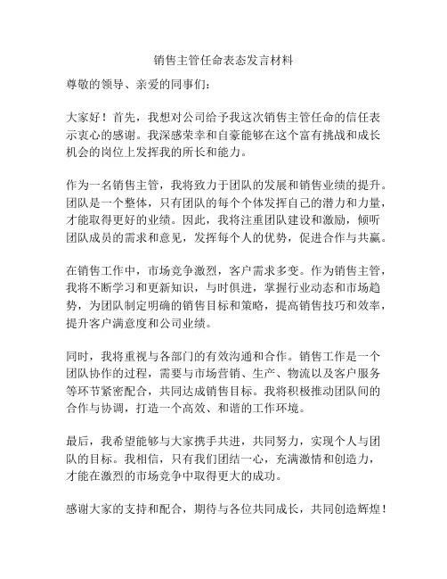 销售主管任命表态发言材料