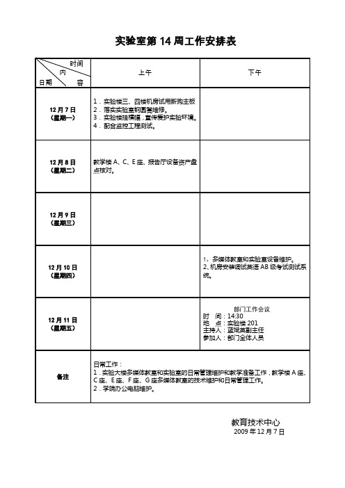 实验室第14周工作安排表