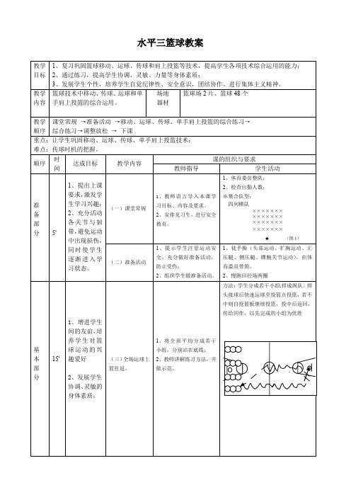 篮球移动、运球、传球、投篮综合练习教案2