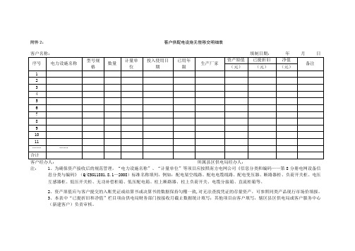 客户供配电设施无偿移交明细表