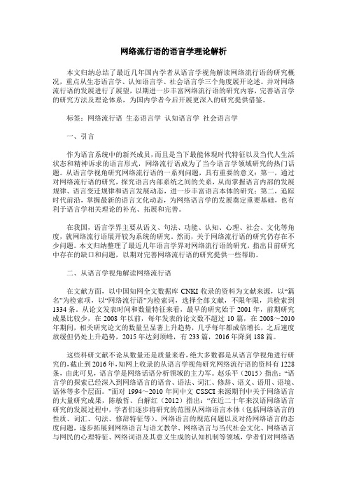 网络流行语的语言学理论解析