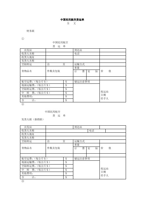 我国民用航空货运单(doc 3页)