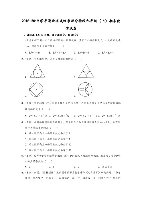 2018-2019学年湖北省武汉市九年级(上)期末数学试卷(解析版)