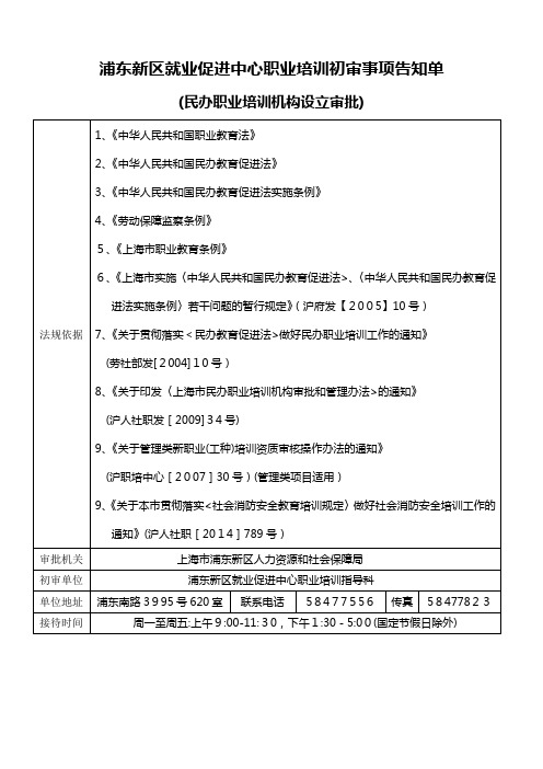 职业培训机构办学资质审批告知单-浦东新区就业促进中心【可编辑范本】