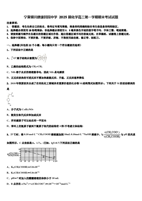 宁夏银川唐徕回民中学2025届化学高三第一学期期末考试试题含解析