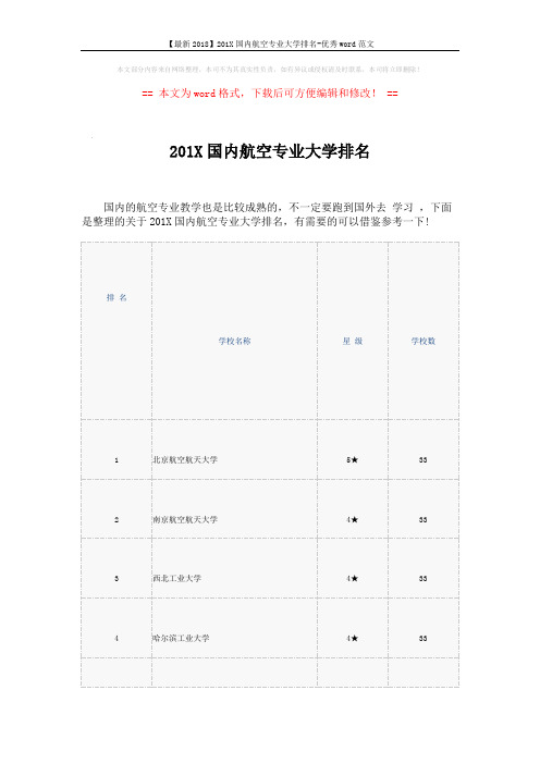 【最新2018】201X国内航空专业大学排名-优秀word范文 (3页)