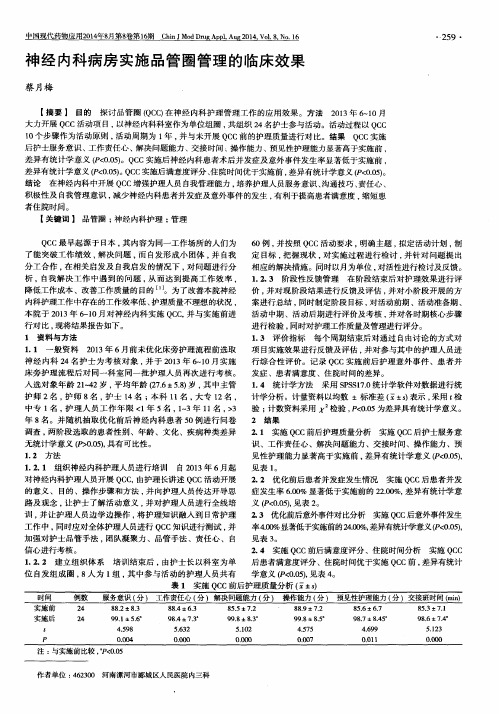 神经内科病房实施品管圈管理的临床效果