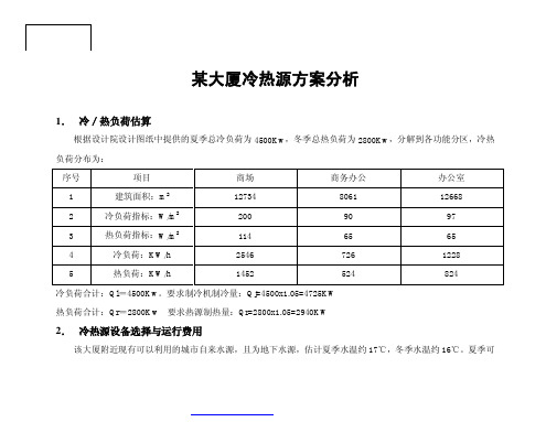 某大厦冷热源方案分析