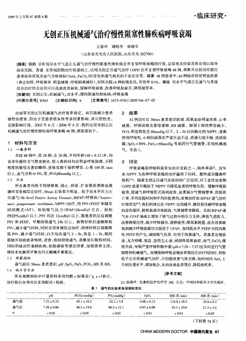 无创正压机械通气治疗慢性阻塞性肺疾病呼吸衰竭