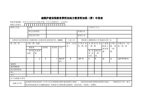 城维护建设税教育费附加地方教育附加税(费)申报表