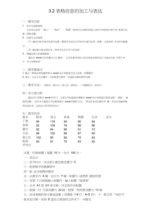 3.2表格信息的加工与表达教学设计