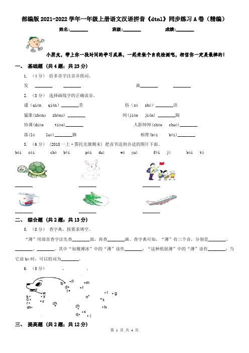 部编版2021-2022学年一年级上册语文汉语拼音《dtnl》同步练习A卷(精编)