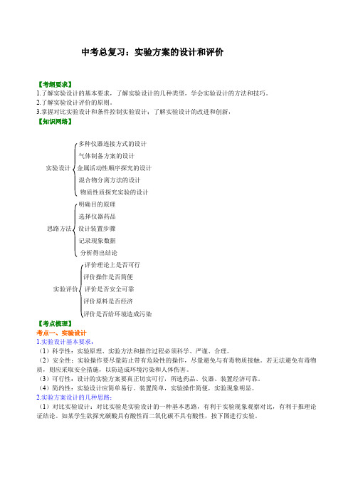 中考化学总复习：实验方案的设计和评价  (提纲、例题、练习、解析)