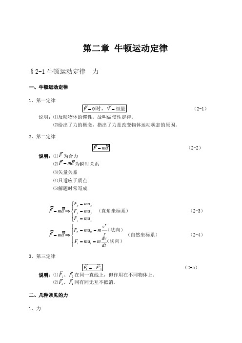 大学物理授课教案 第二章 牛顿运动定律