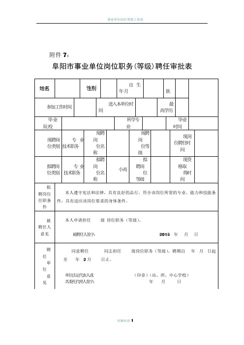 事业单位岗位职务(等级)聘任审批表