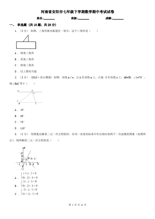 河南省安阳市七年级下学期数学期中考试试卷