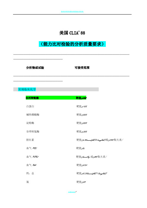 临床检验美国CLIA2788能力比对检验的分析质量要求