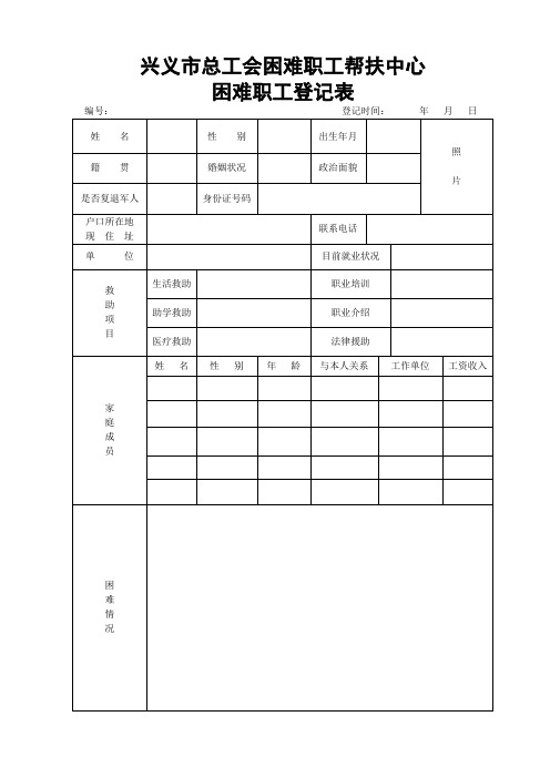 困难职工登记表