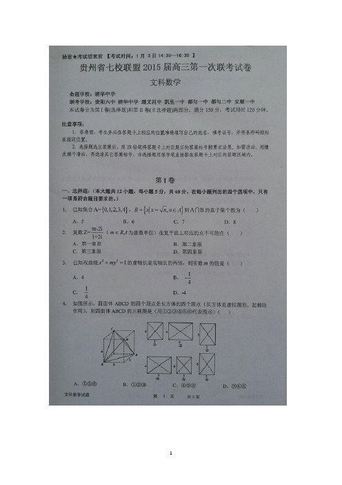 贵州省七校联盟2015届高三第一次联考(1月)数学文试题 扫描版含答案