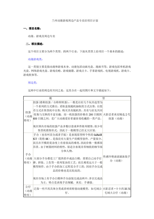 动漫游戏周边产品专卖店项目计划书(一)