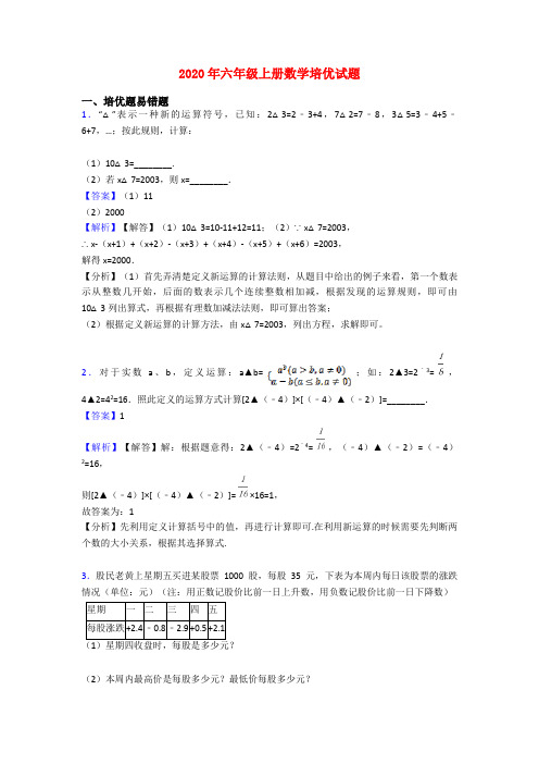 2020年六年级上册数学培优试题