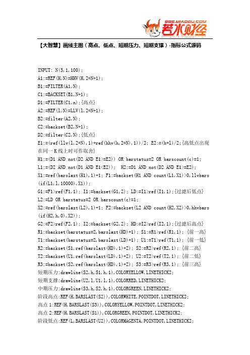 【股票指标公式下载】-【大智慧】画线主图(高点、低点、短期压力、短期支撑)