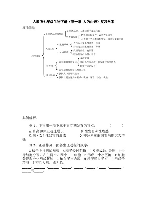 人教版七年级生物下册(第一章人的由来)复习学案