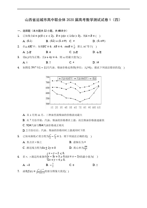 山西省运城市高中联合体2020届高考数学测试试卷1(四) (含答案解析)