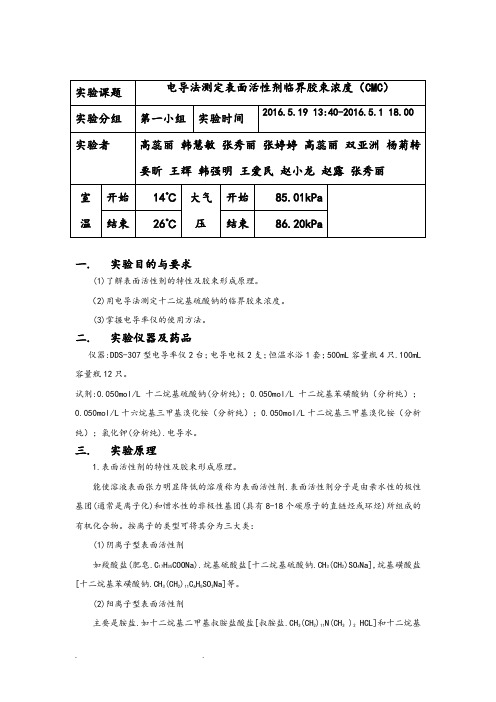 电导法测定表面活性剂临界胶束浓度(CMC)