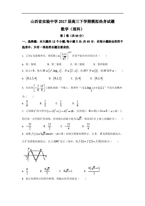 山西省实验中学2017届高三下学期模拟热身数学(理)试题