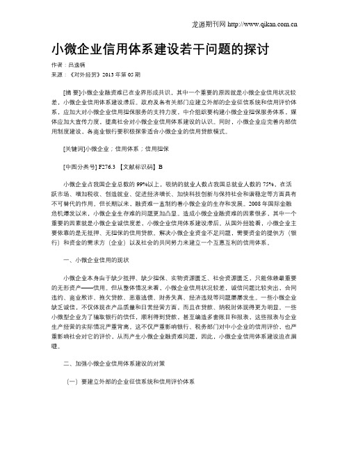 小微企业信用体系建设若干问题的探讨