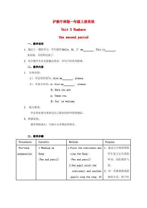 一年级英语上册 Unit 2 Period 2教案 沪教牛津版