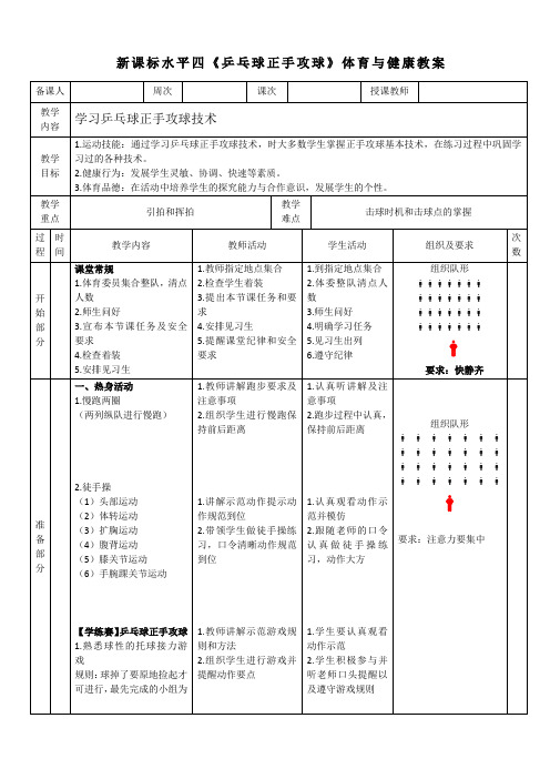 32《乒乓球正手攻球》教案模板(1).docx