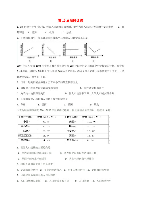 广东省肇庆市高二地理 第10周限时训练(无答案)(选修1)