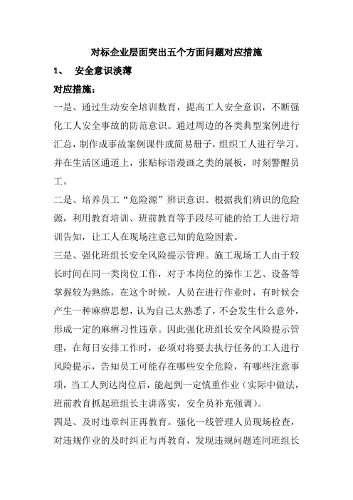 应急处置能力不高等五个方面对应措施演练安全意识差,安全保障水平低,